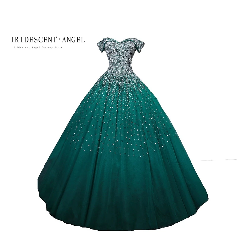 Robe de Rhbleu marine irisée avec perles, robe Quinceanera, Sweet 16, robe à lacets pour filles, brillante, 15 ans