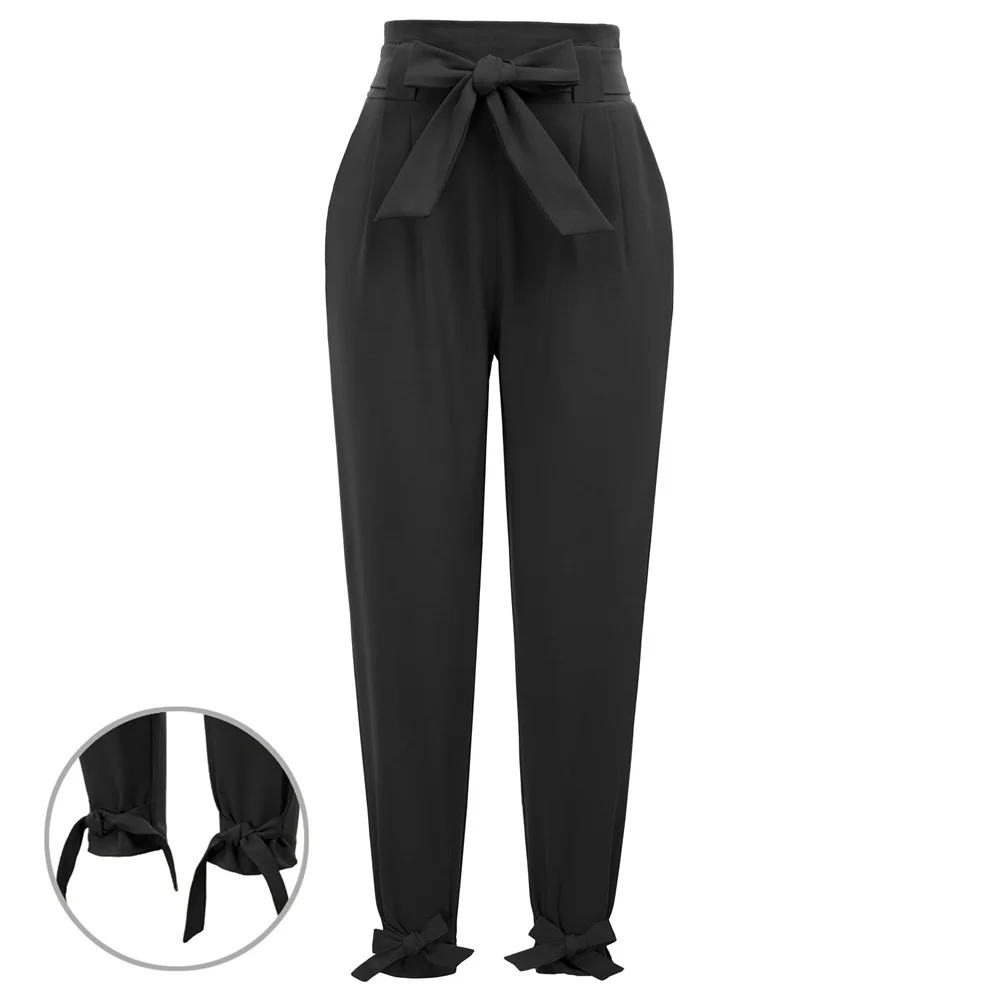 

Women's Pant For Women Business Casual High Waist Trouser OL Pants Lady Female Elastic Waist Slim Pockets Ruffle Pants Bow-knot