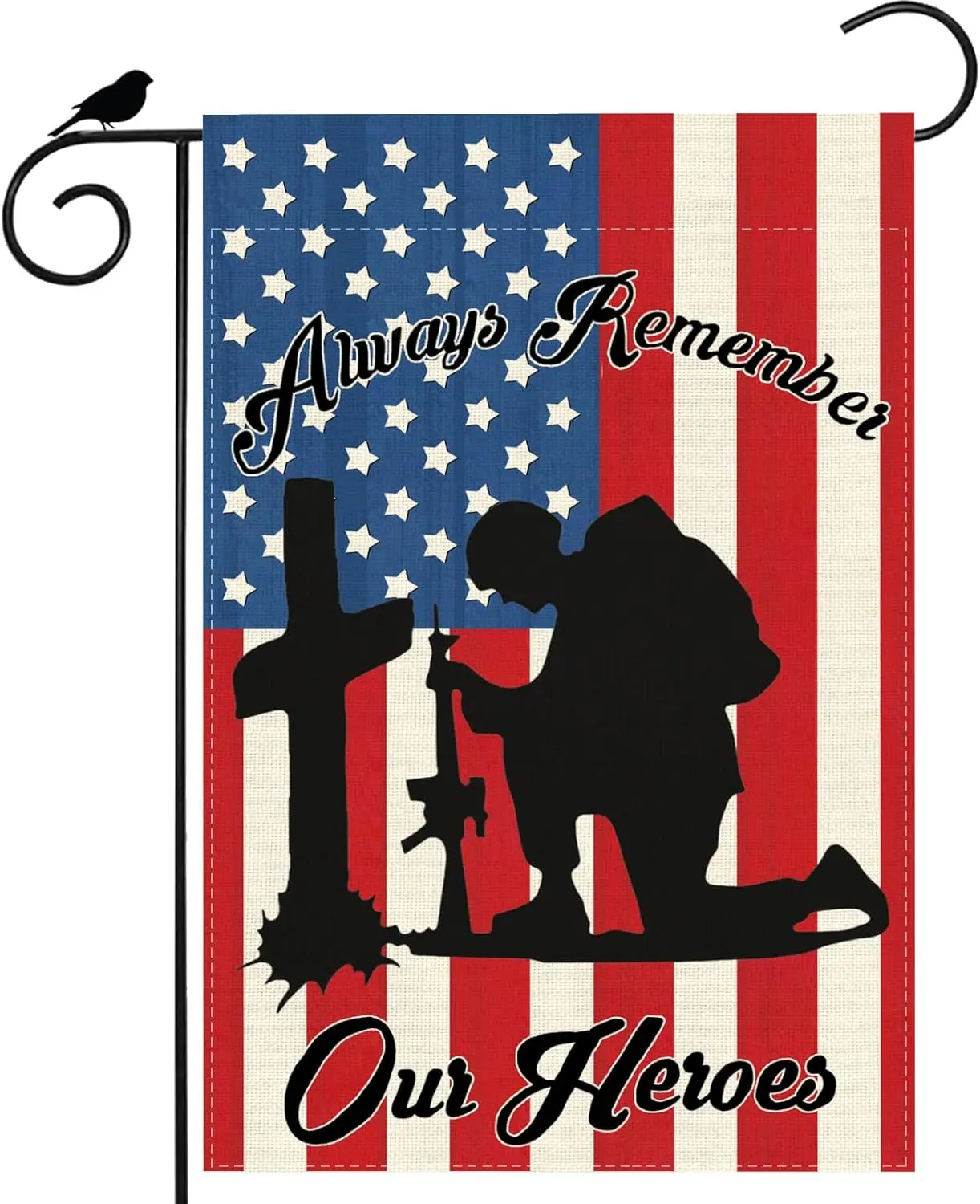 Always Remember Our Heroes Veteran America Cross Memorial Day Garden Flag 12x18 Inch Patriotic Double Sided Small Mini Yard  ZZM
