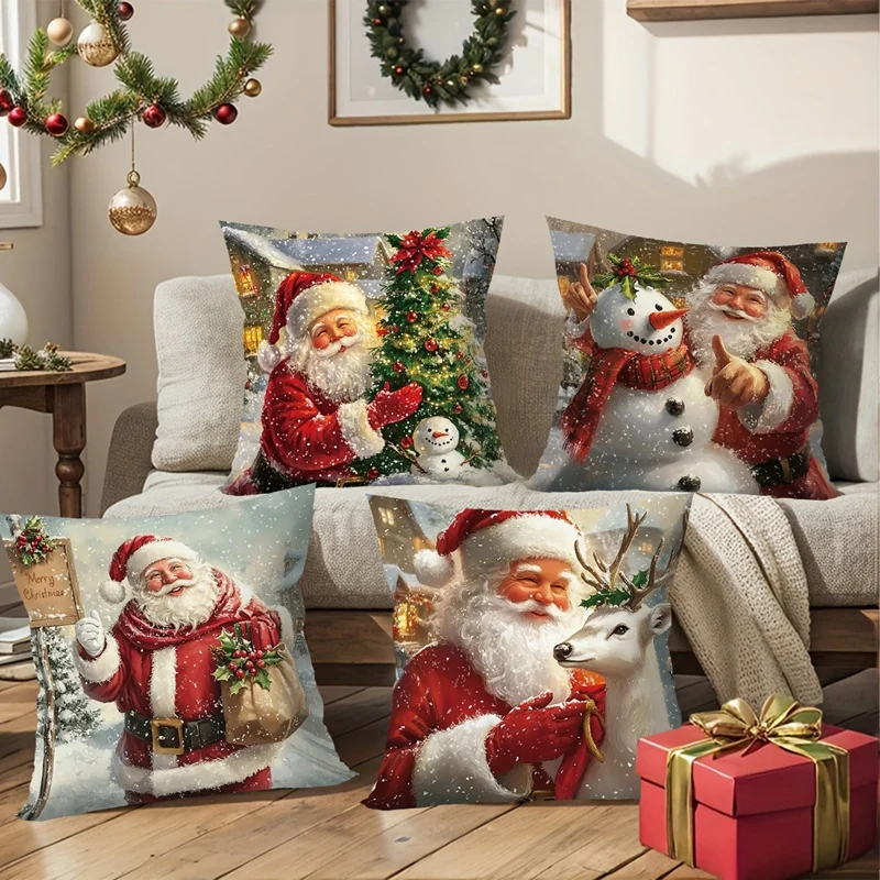 Christmas Decoration Throw Pillow Covers Santa Claus Snowman Elk Winter Holiday Decorative Pillowcases for Sofa Couch Home Decor