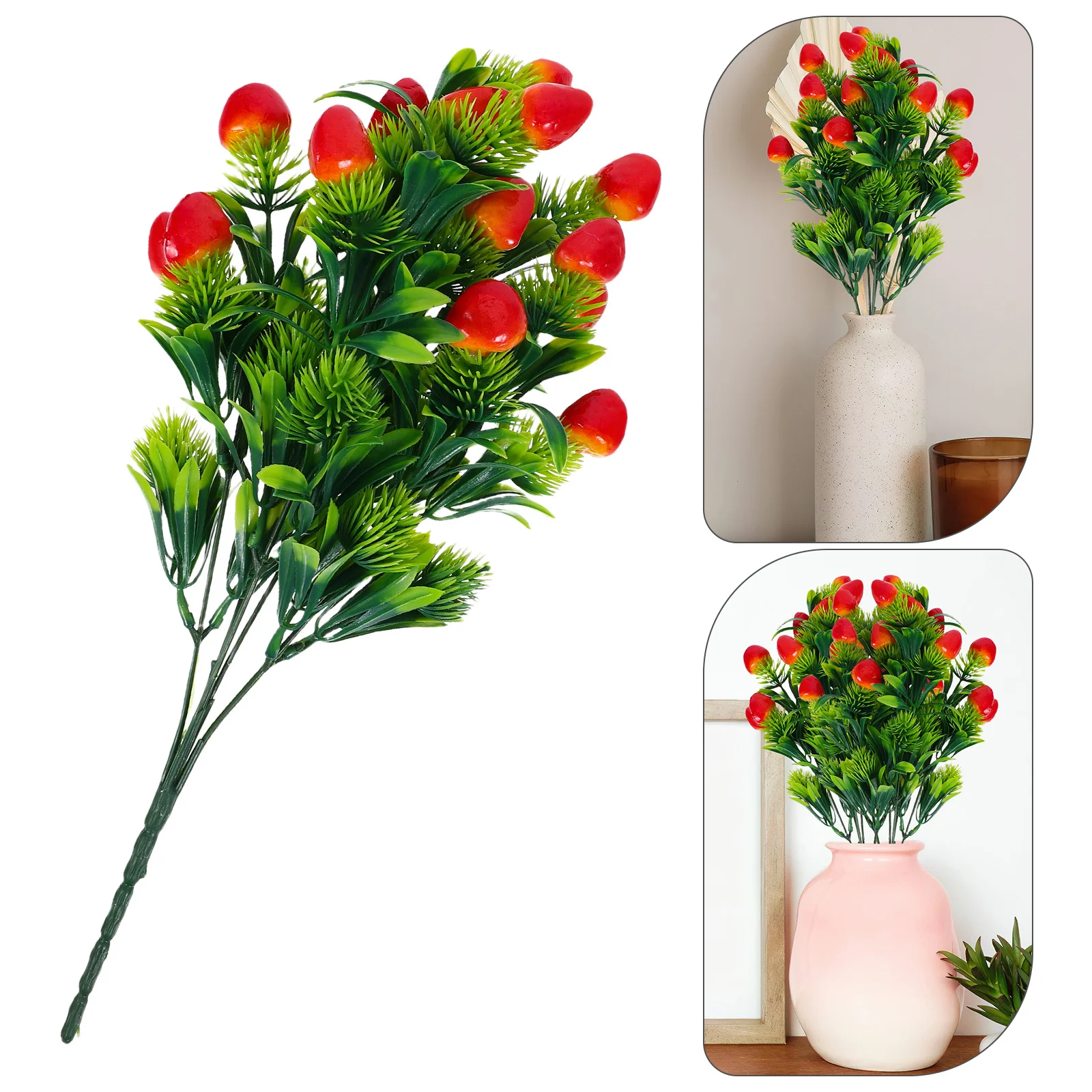 

2Pcs Simulation Strawberry Flower Decor Bouquet Artificial Fruit Plants for Living Room Bedroom Table Centerpiece