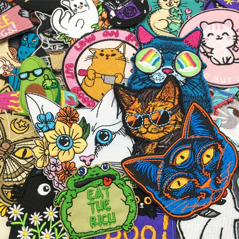 

Funny Cartoon Cat Embroidered Patches For Clothing Stickers Animal Patch Iron On Patches On Clothes DIY Sewing Applique Badge