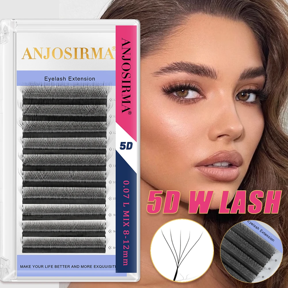 

ANJOSIRMA 5D W-Shape Eyelash Extension Natural Faux Light or Heavy Makeup Blooming with Lashes C/D/DD Fan False Eyelashes