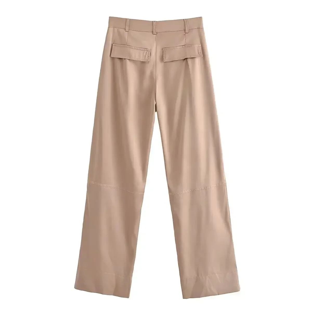 Pantalon cargo taille haute pour femme avec décoration de poche rabattable, satin décontracté, fermeture éclair, rétro, bergame, nouvelle mode, 2024