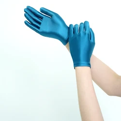 MJINM Satin Oil Glossy Connected Finger Gloves,Cosplay Sexy Gloves Shiny Role-playing Dress Gloves Jewelry Display Short Gloves