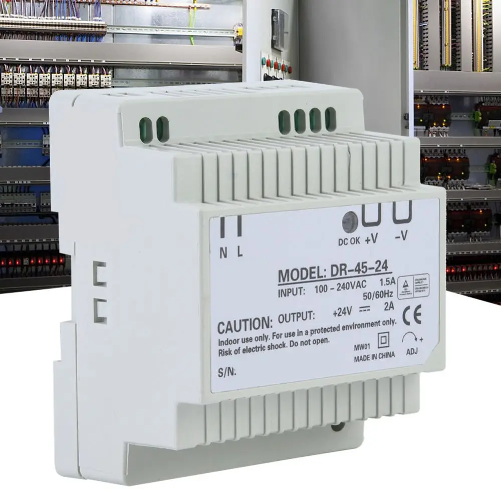 DR-45-24 AC/DC Switching Power Supply 45W 24V 1.5A 100-240VAC Din Rail Power Supply Stable Output Efficient AC-DC Converter