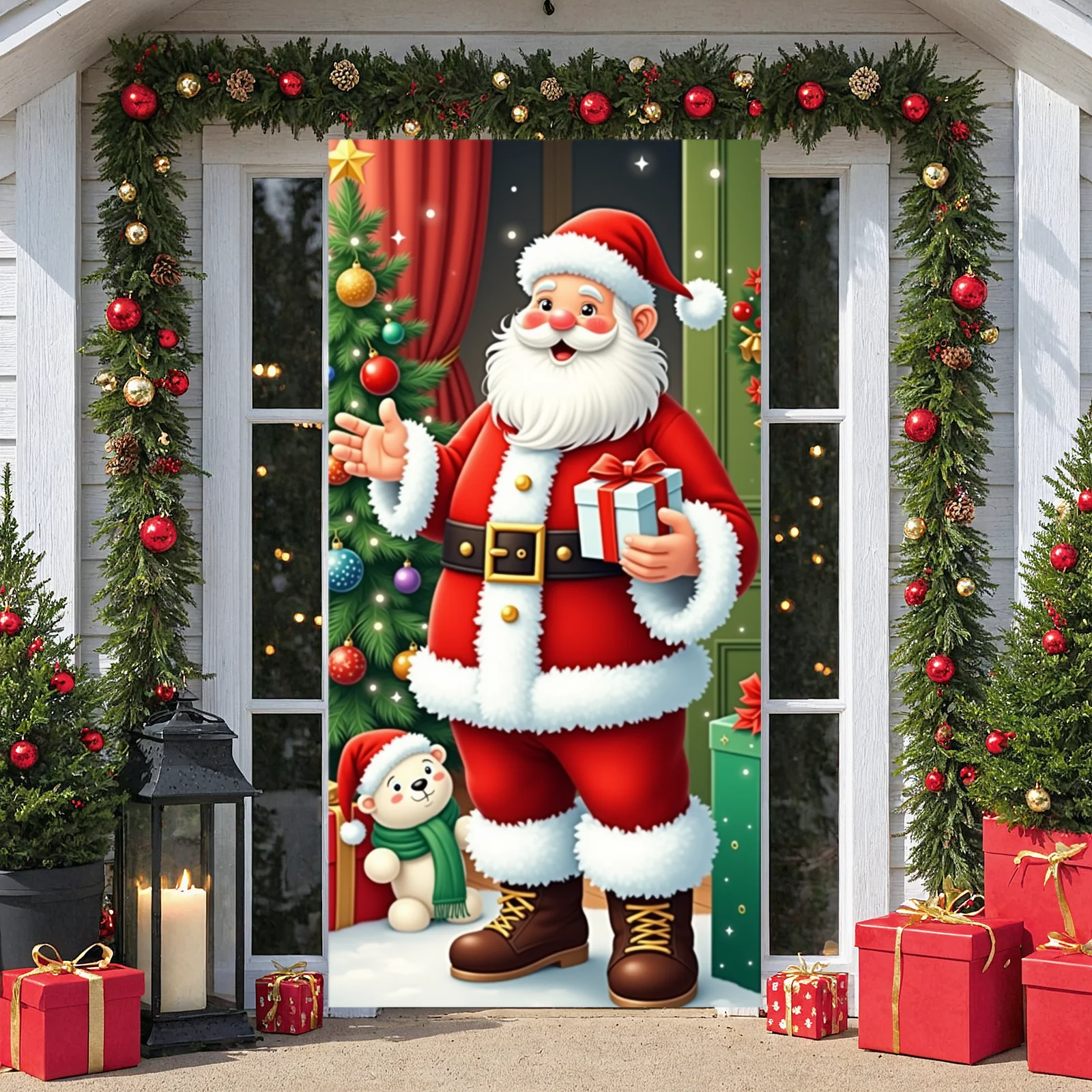 Holiday Banner Red Santa Design Xmas Background Christmas Display Cute Polar Bear Santa Claus Display For Santa Themed Party