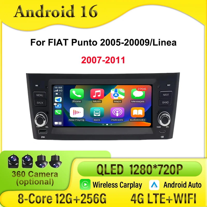 

7-дюймовый автомобильный радиоприемник с беспроводным CarPlay для FIAT Punto 2005-2009/Linea 2007-2011, мультимедийный видеоплеер, GPS-навигация, автомагнитола, стереосистема
