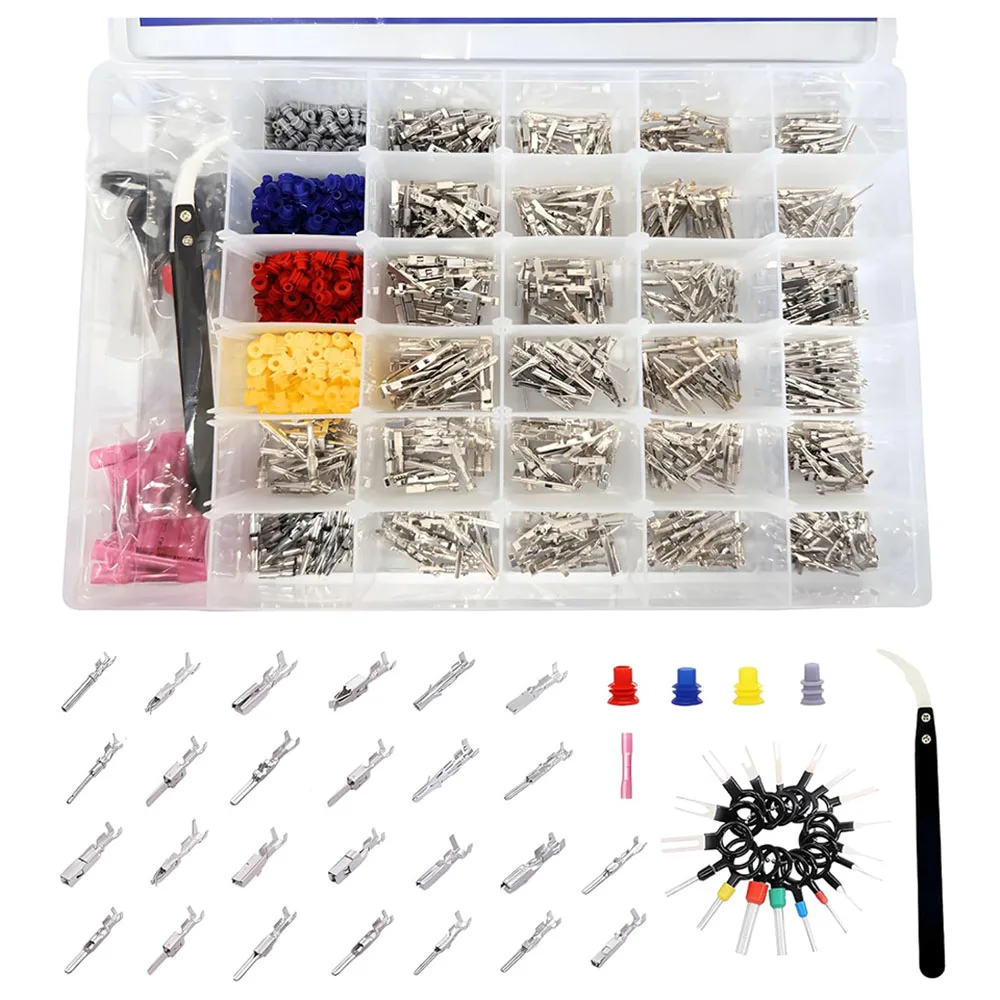 

940 шт. автомобильный провод, клеммный разъем, клеммный разборный штифт для разборки, мужской и женский обжимной штифт, неизолированный комплект вилок