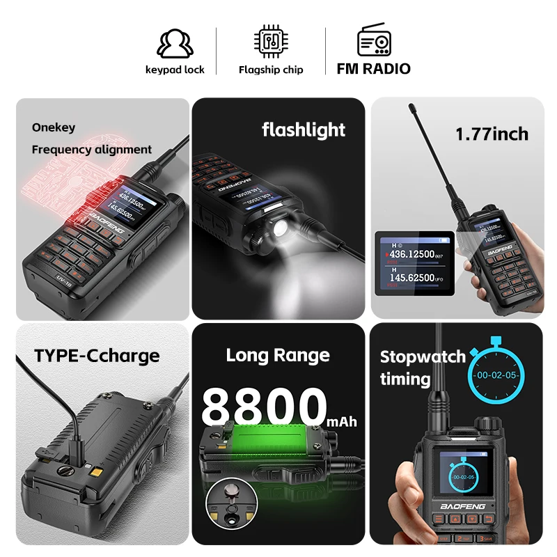 Baofeng UV18L handheld walkie talkie Long Range 50KM tpye-c charging One click frequency matching FM outdoor radio station