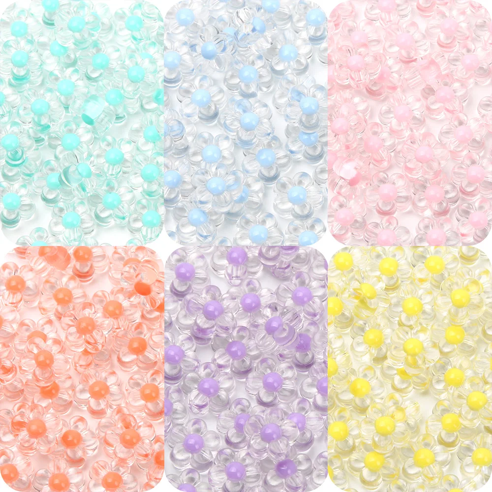 20 Stücke 13mm Transparente Zwei Farbe Blume Acryl Perlen DIY Armband Halskette Telefon Kette Material Schmuck Machen Zubehör