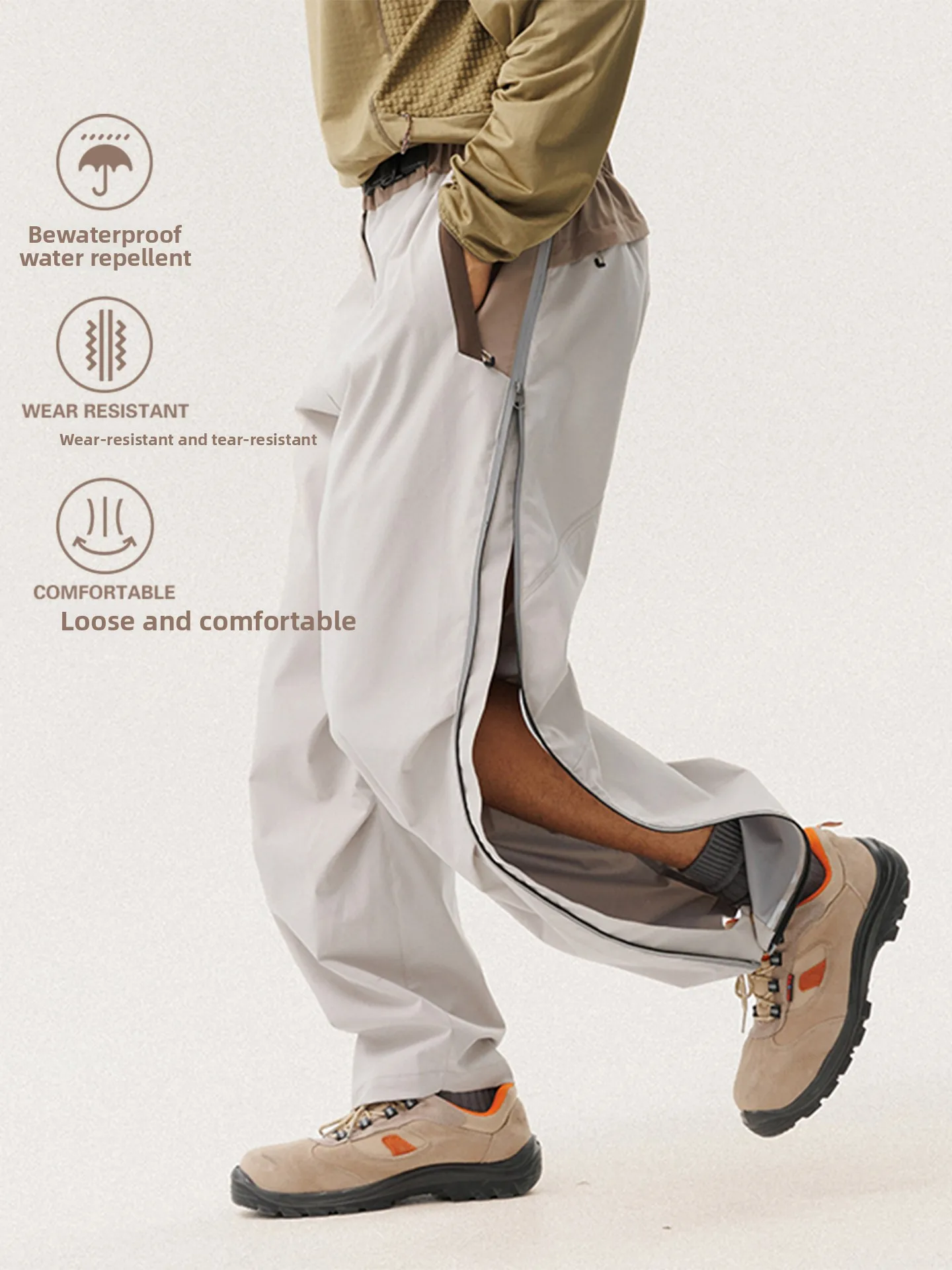 

Молодежные уличные брюки для альпинизма (мужские и женские), водонепроницаемые, без фтора, прочные, водоотталкивающие, со светоотражающими элементами, с полностью расстегивающимися боковыми молниями