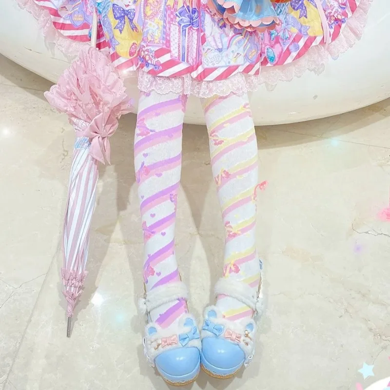 Little Candy Lolita Sock Japanese JK Harajuku Candy Striped Stockings Over Knee Thick Socks for Fall Winter for Women