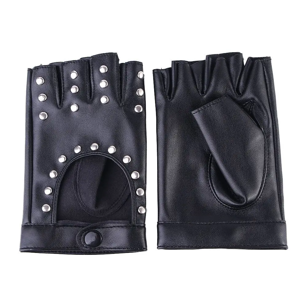 

1 Pair Halloween Black Pu Leather Fingerless Gloves Female Half Finger Driving Women Fashion Punk Gloves Dance Rivets Gloves