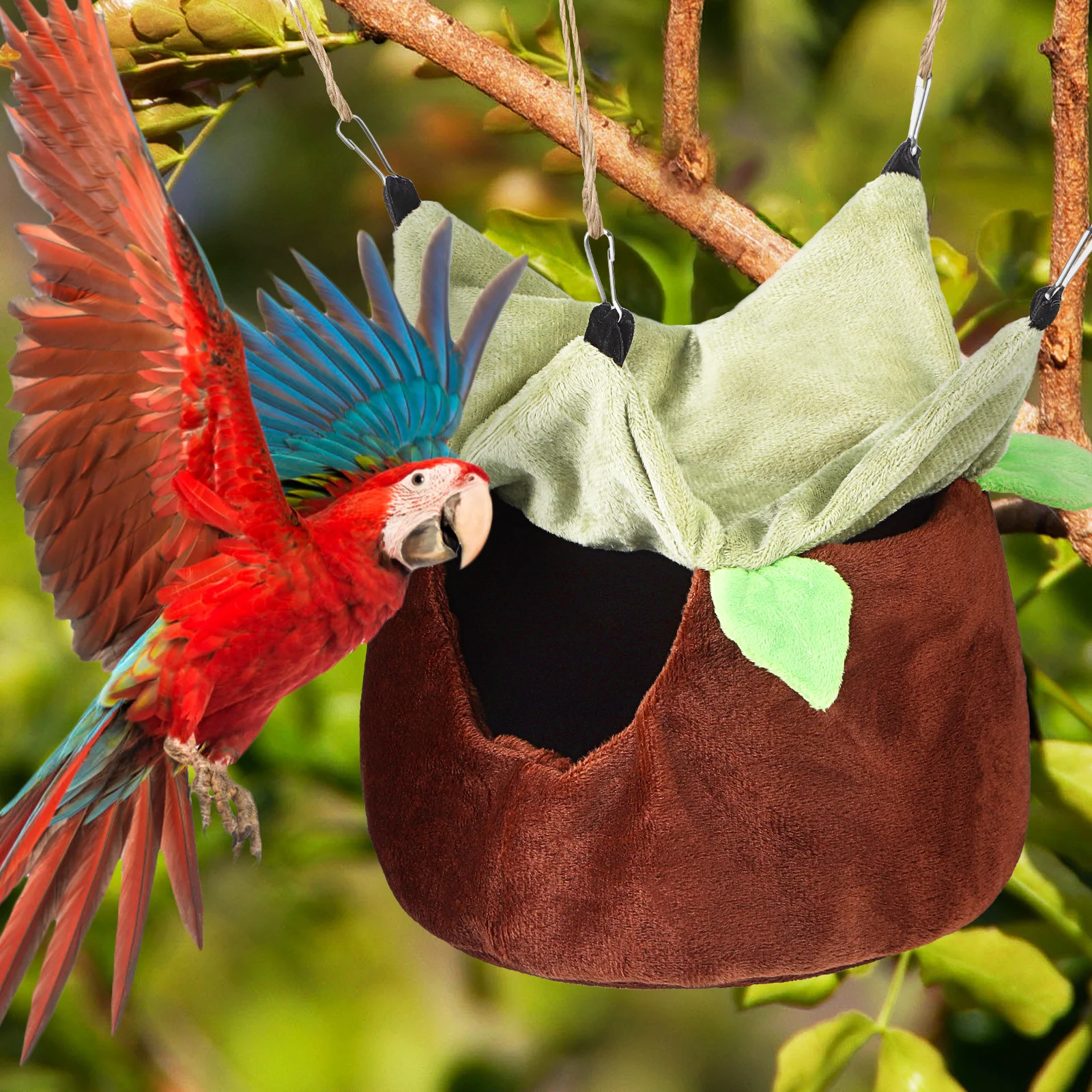

Parrot Nest Hammock M Size Brown Coffee Color Hanging Bird House Soft Material Large Space Easy Installation Winter Use Bird Bed