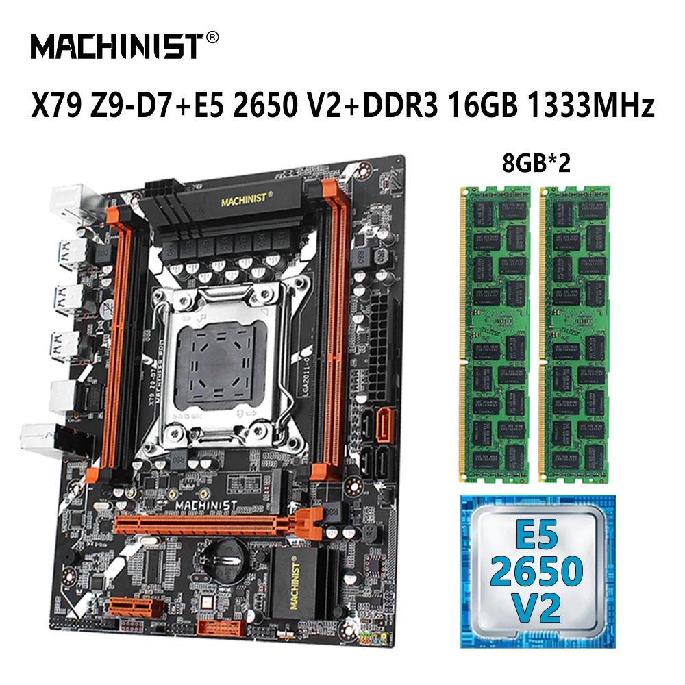 

MACHINIST X79 Motherboard Combo Kit Xeon E5 2650 V2 Processor Set LGA 2011 CPU DDR3 16GB ECC RAM Memory NVME M.2 SATA 3.0 Z9-D7