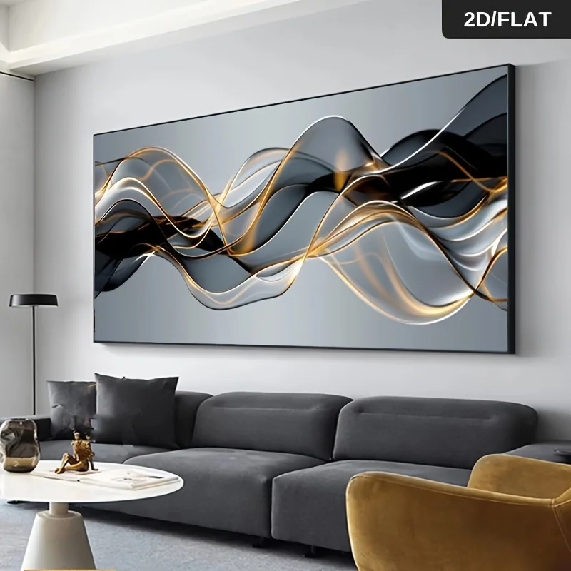 

Large Abstract Black Gold Canvas Prints Modern Minimalist Design with Wave Pattern Wall Art Posters for Living Room Home Decor