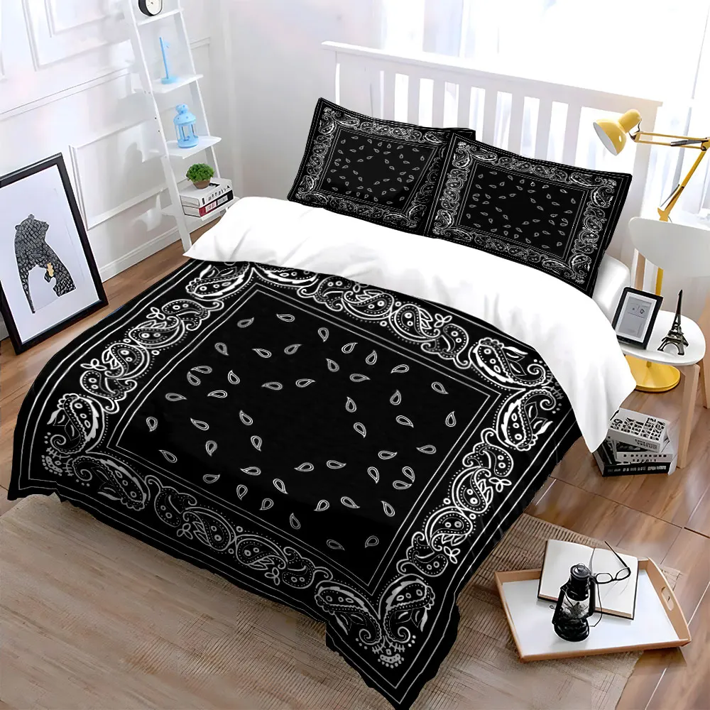Black Paisley Pattern Scarf Design Printed Duvet Cover Set 1 Duvet Cover+2 Pillowcase Multi Size Bedroom Bedding Decor