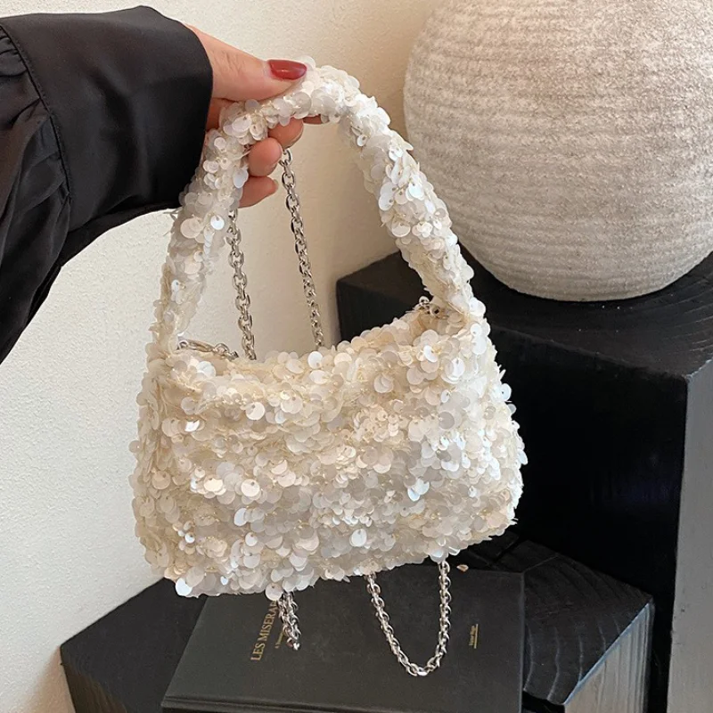 

Sequined Cloud Bag Fashionable Elegant Personality Chain Messenger Bag Advanced Commuter Women Handheld Shoulder Small SquareBag
