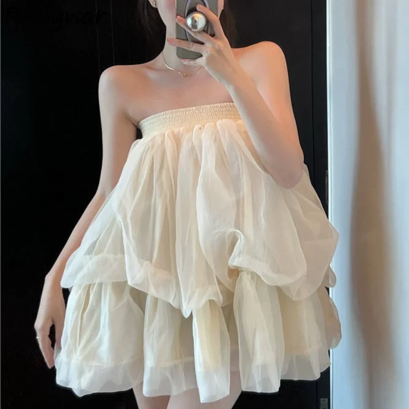 

Mini Sleeveless Dress Women Summer Strapless Solid Backless Sexy Females Hot Sweet Girls French Style Tender Leisure Baggy Chic