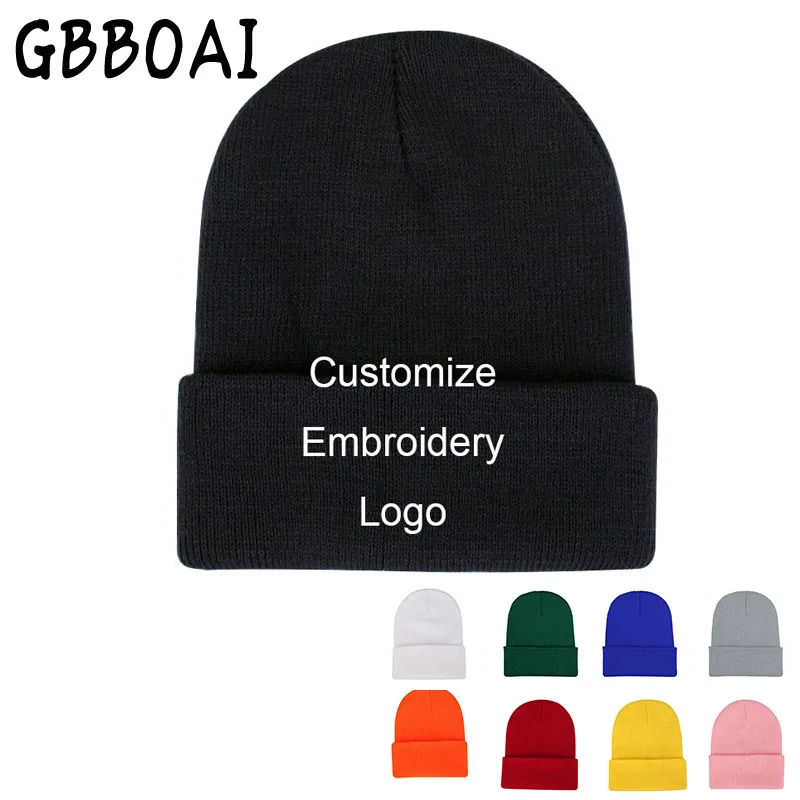 Custom Logo Men Winter Hat Embroidery Letters Knitted Ladies Hats Beanies Stocking Skull Bonnet Cap For Women