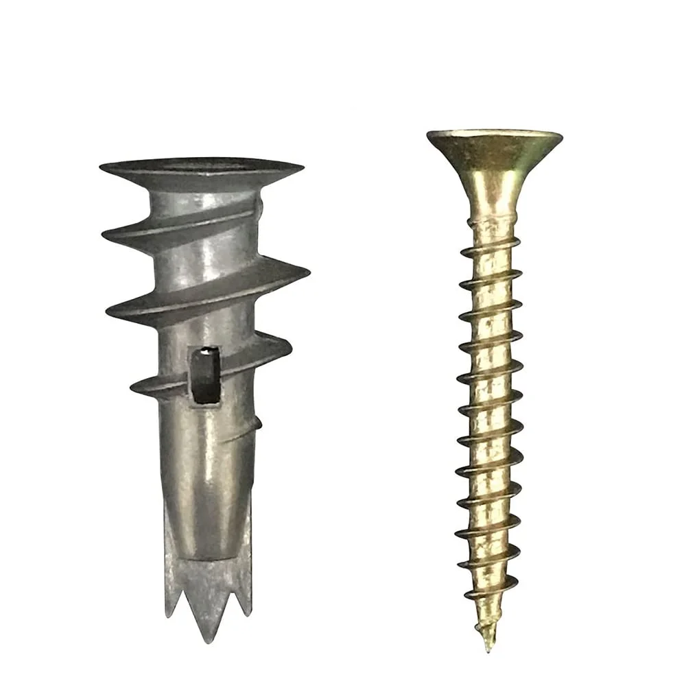 20-200 Sets (40-400pcs) Zinc Alloy Drywall Anchors with Galvanized Phillips Drive Flat Head Screws for Plasterboard Hollow Wall