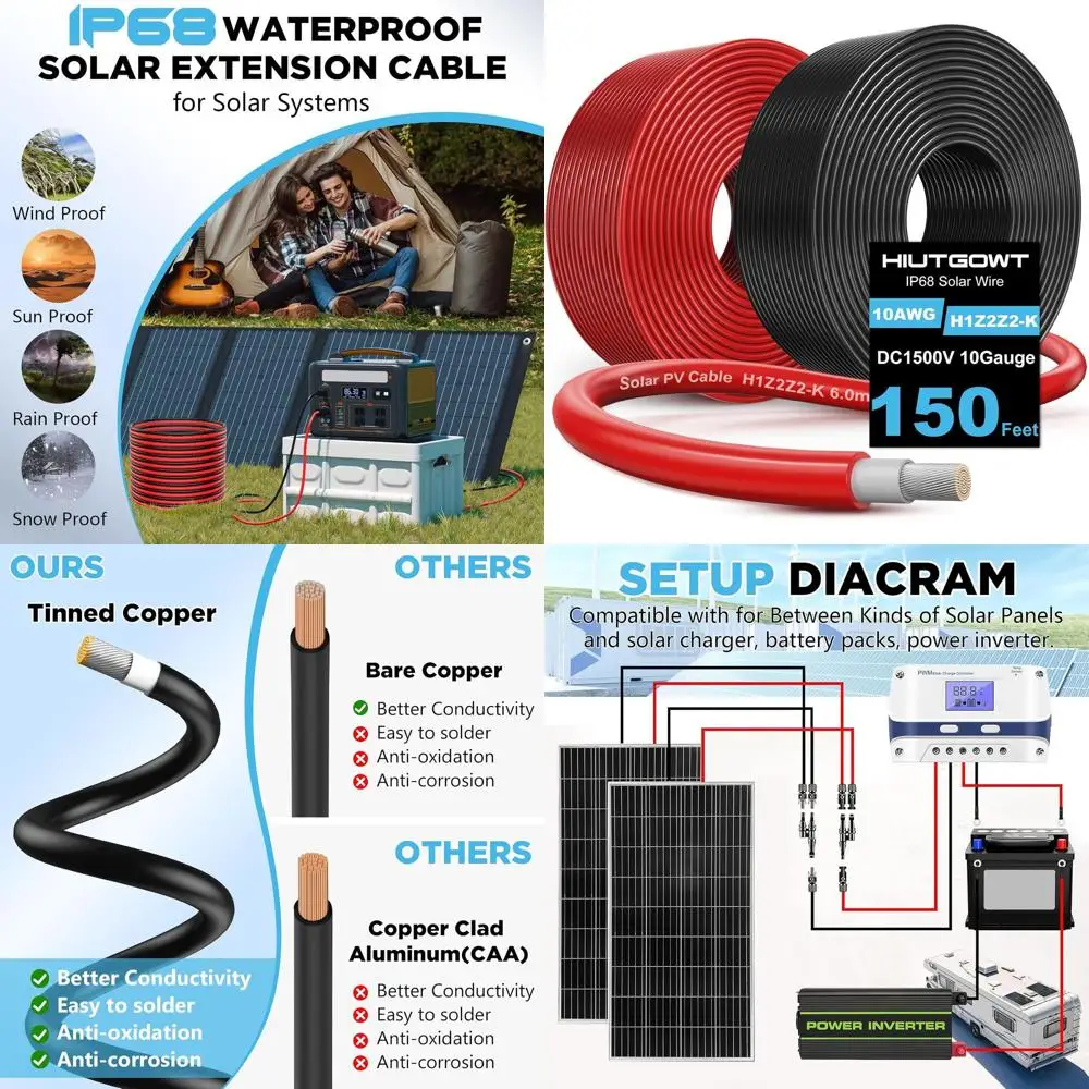 

Провод медный луженый 10 AWG, удлинительный кабель 150 футов для дома, лодки, автофургона, кемпинга и контроллеров аккумуляторов