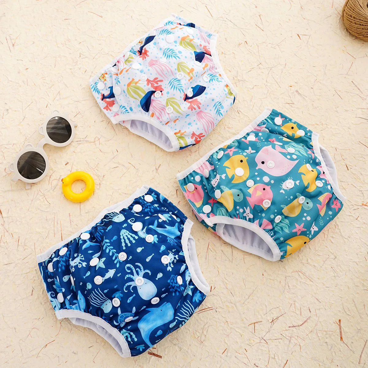 

HappyFlute, набор из 3 водонепроницаемых подгузников для плавания из ткани PUL с сетчатой внутренней подкладкой, многоразовые, регулируемые, для детей 0-3 лет, летние подгузники