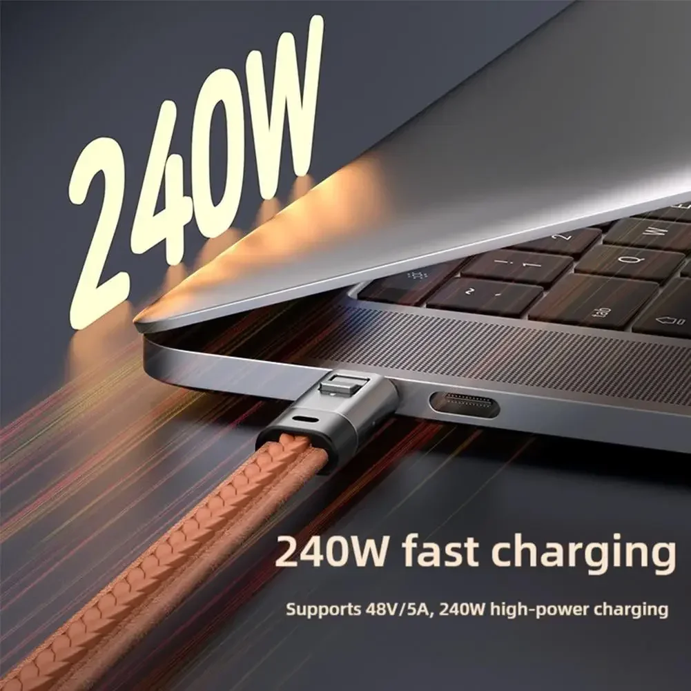 2 in 1 240W Fast Charging Cable Genuine Leather Lanyard Data Cable for iOS Android Charger Cord Computer Power Cable