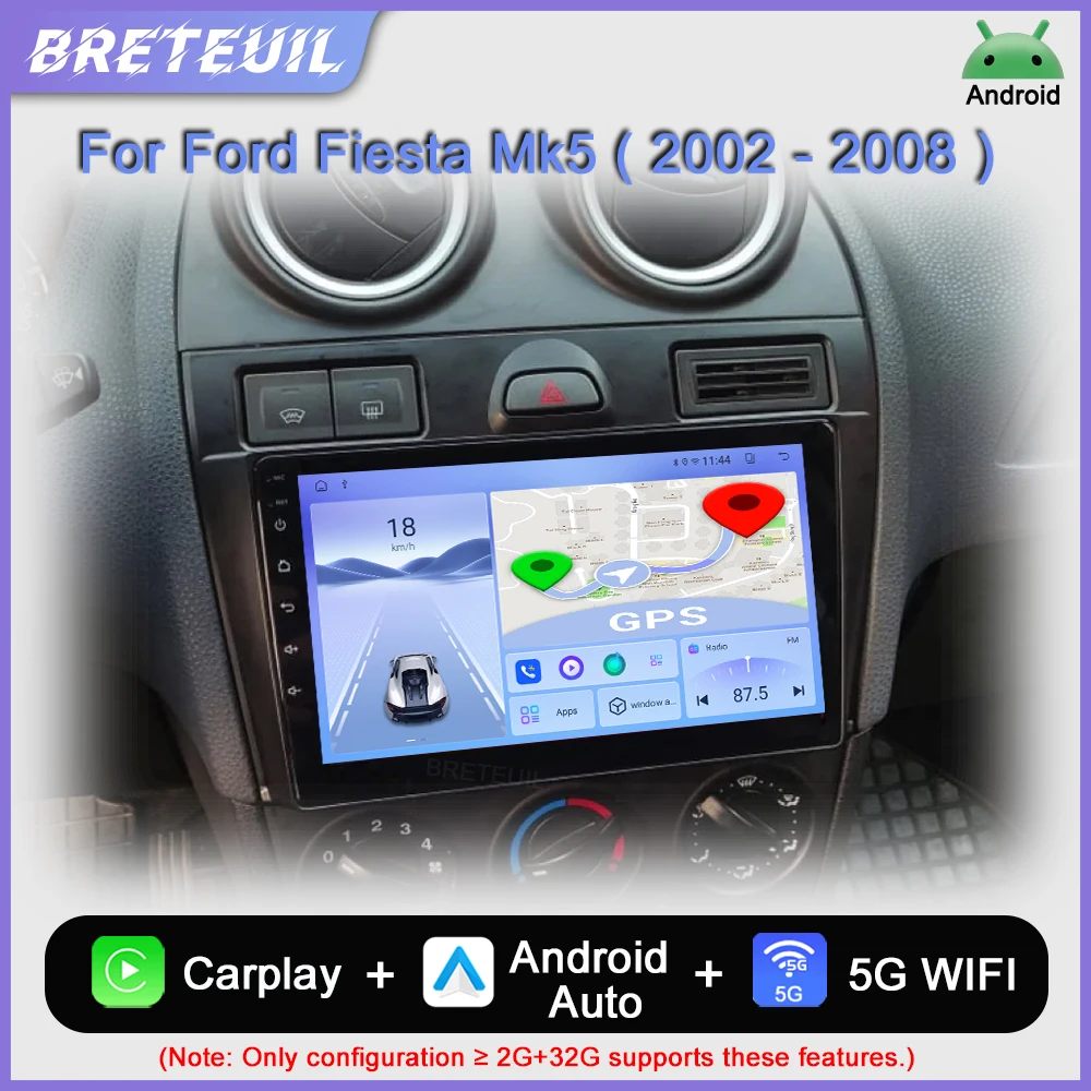 Para Ford Fiesta Mk VI 5 Mk5 2002 2003 2004 2005 2006 2007 2008 Radio de coche Android Reproductor multimedia de vídeo Navegación GPS Carplay Pantalla táctil Auto Stereo Sistemas inteligentes