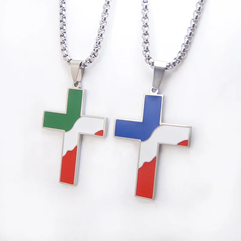 Stainless Steel German Italian Flag Silver Color Cross Pendant Necklace Waterproof Rust Proof Jewelry Wholesale Drop Shipping