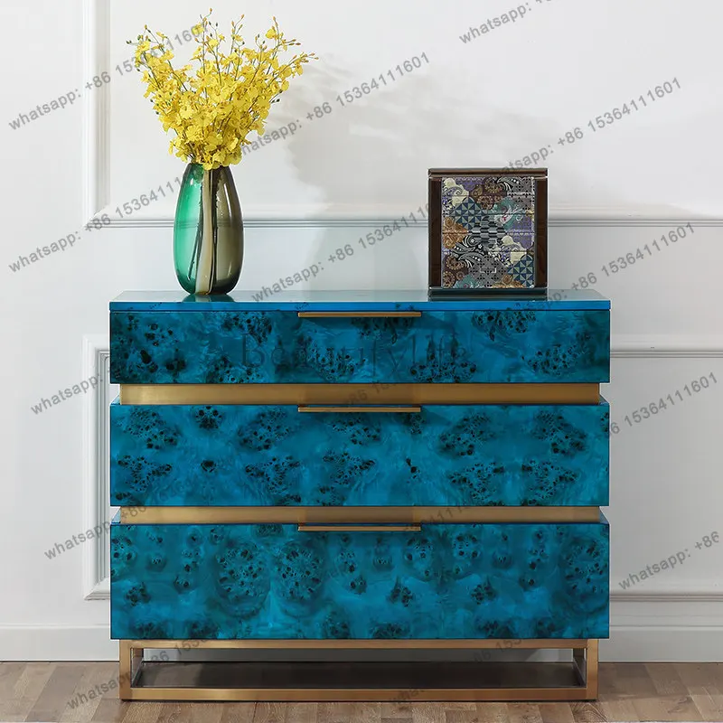 LD Italian light luxury peacock blue three-bucket cabinet living room entrance corridor decorative cabinet
