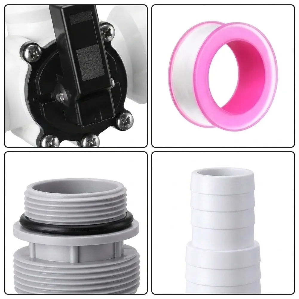 3 Way Swimming Pool Diverter Valve Hose Adapter With Clamps For 1-1/2 Inch Filter ABS Rubber Black White Industrial Valve