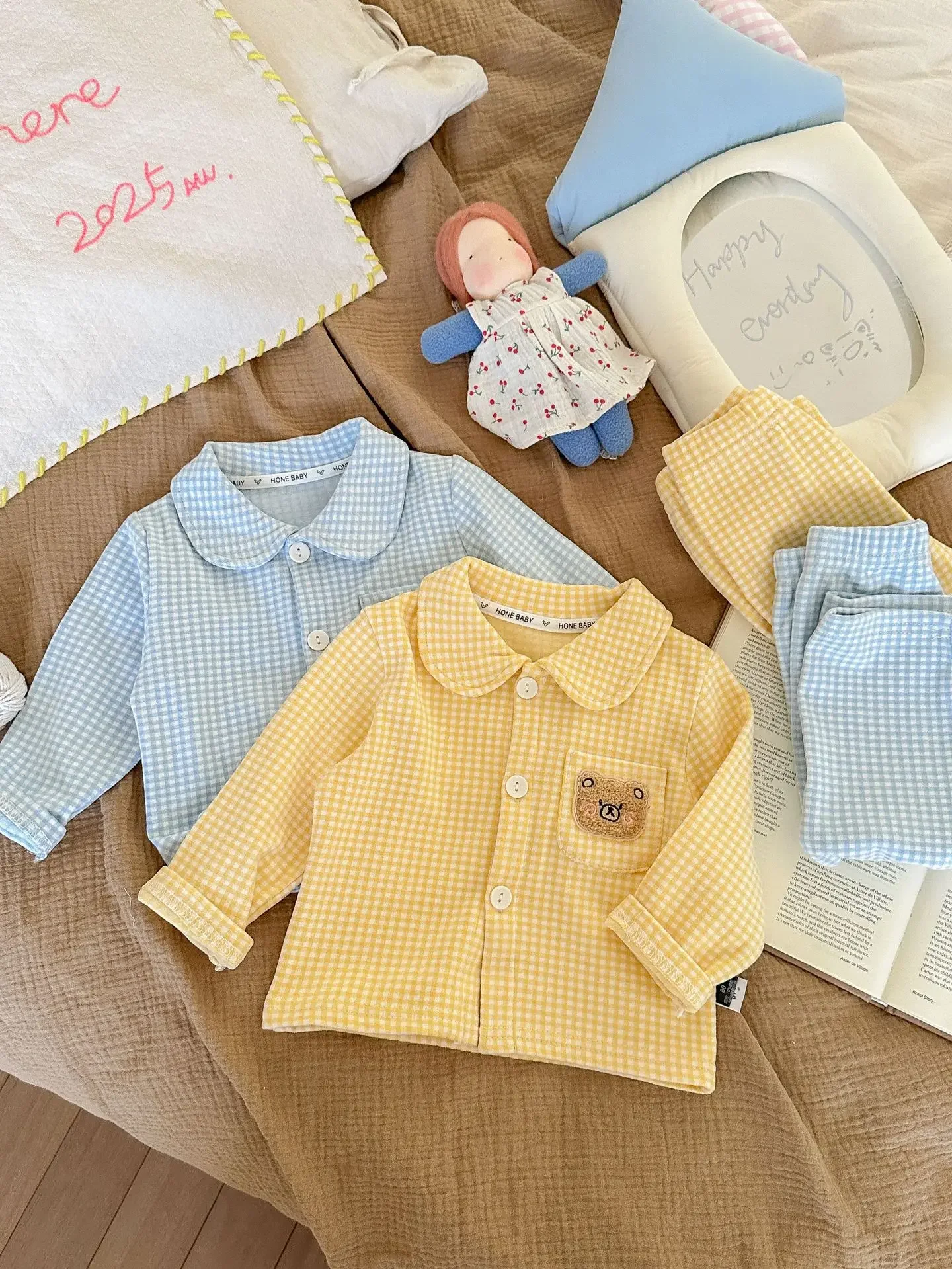 Kinder-Herbst-Homewear-Set, Langarm, kariert, Cartoon-Schlafanzug aus Polyester für Jungen und Mädchen, Frühling/Herbst – Detail 8