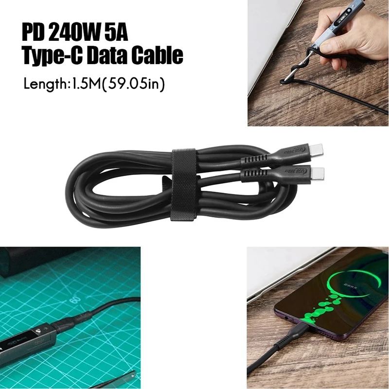 240W Quick Charge Heat Resistant Type-C Data Cable Electric Soldering Iron Input Cable With E-MAKER Chip Copper Core Durable