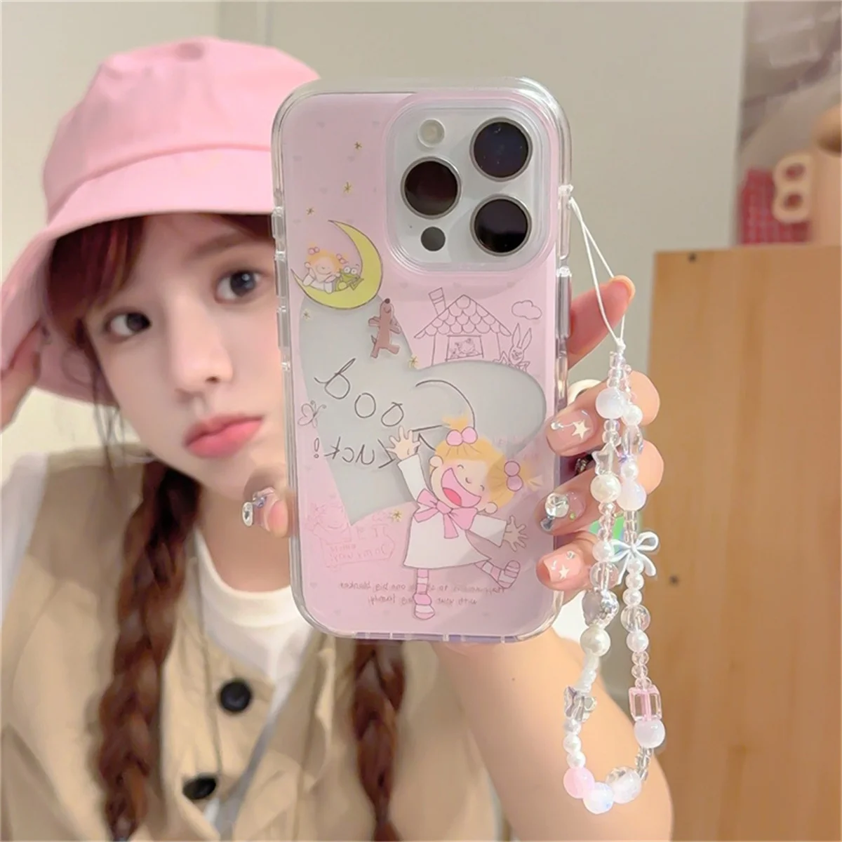 

Funny Cute Cartoon Girl Phone Case For iPhone 17 16 Pro 14 15 Pro Max Back Cover with Chain Shockproof Protective Cases