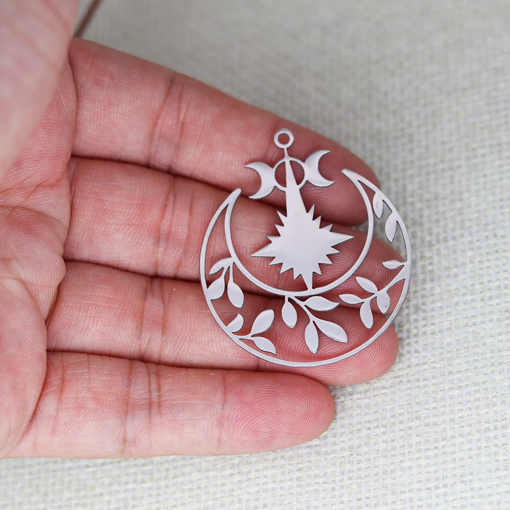 3pcs Stainless Steel Crescent Moon Leaves Branch Charms Pendant For DIY Necklace Earrings Bracelet Jewelry Making Accessories