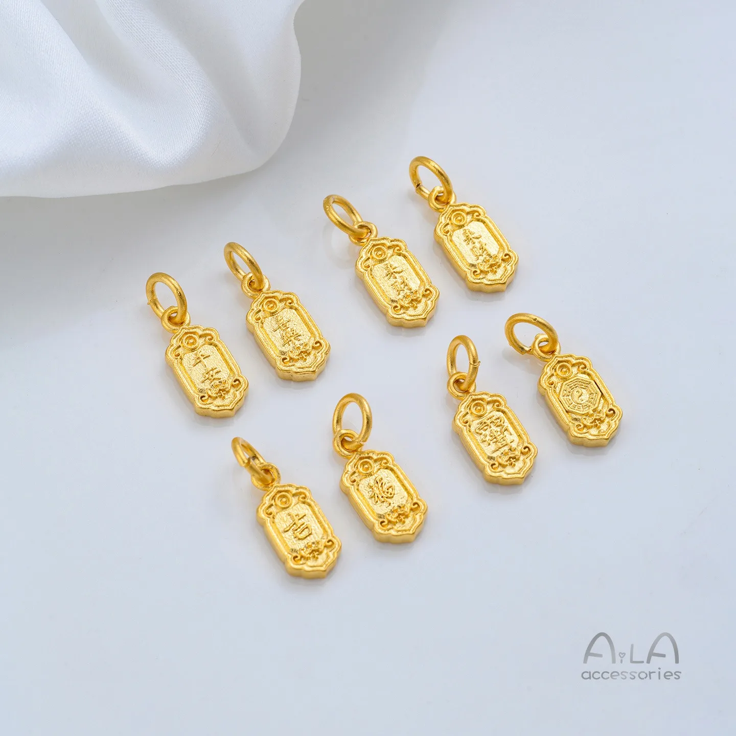 Gold Plated Brass Peace Blessing Fortune Tag Pendants DIY Bracelet Necklace Jewelry Accessories
