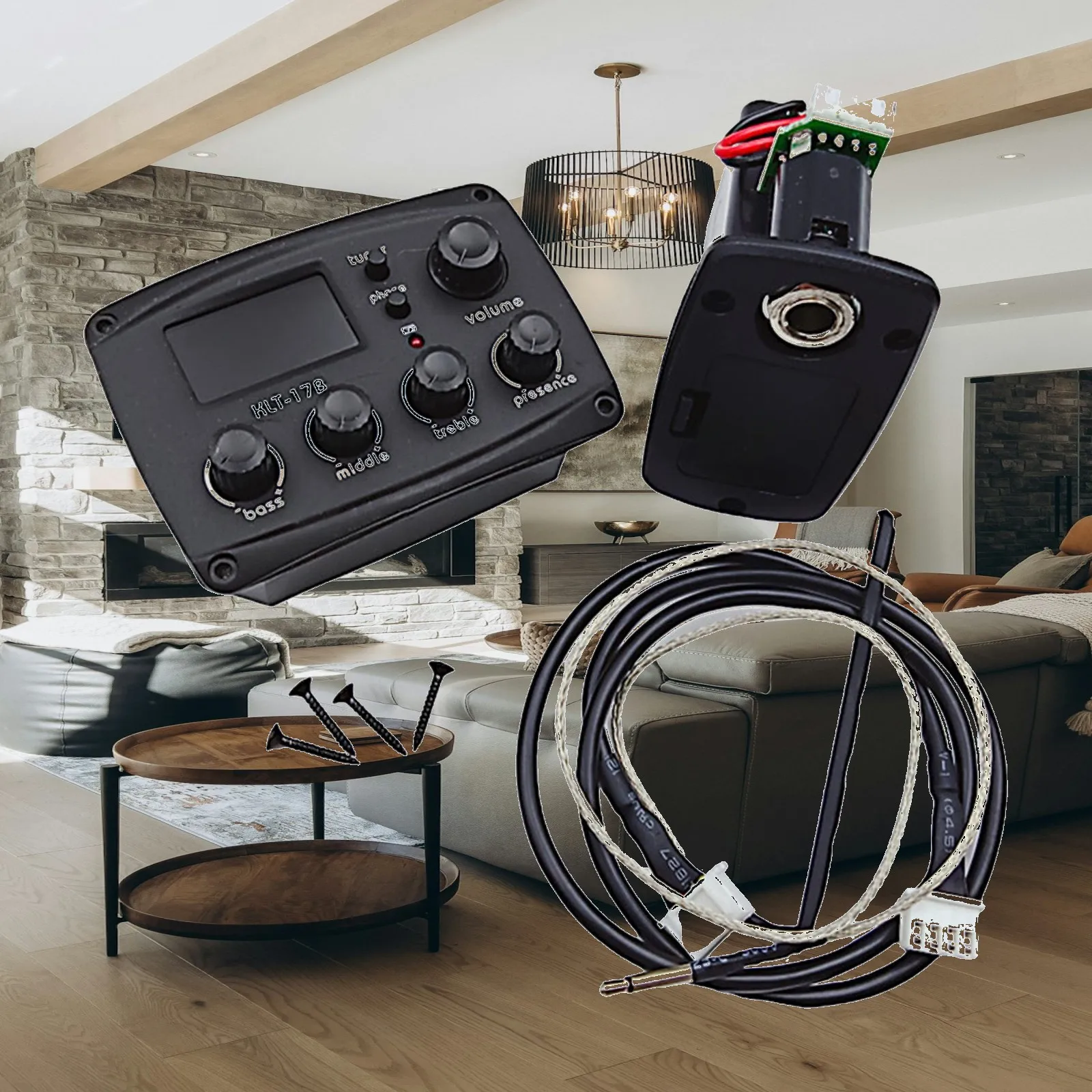 

EQ Equalizer Pickup Tuner with Volume and Phase Button for Acoustic Guitar Silent Practice