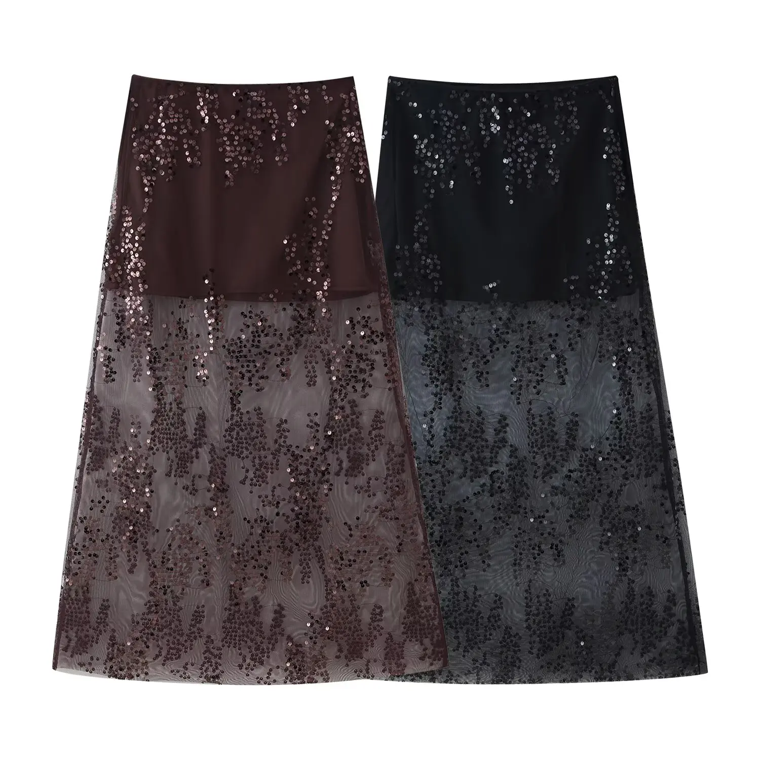 Sexy High Waist Shiny Sequin A-Line  Skirt Breathable High Waist Figure Show off Outerwear American Style Half-length Skirt