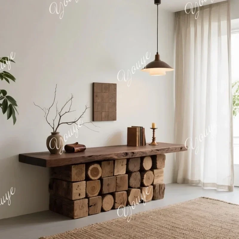 B4 Q Solid Wood Checkout Page Log Retro Clubhouse Front Desk Creative Bar B & B Hotel Lobby Reception Table