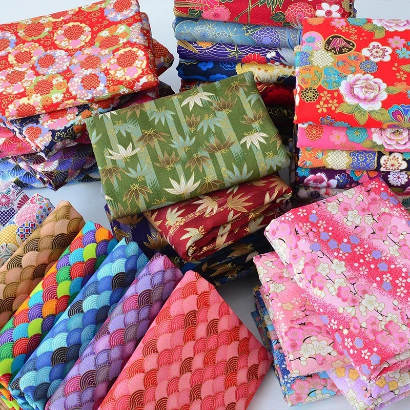 50cm Pure Cotton Fabric Chinese Traditional Style Gilding Flower Printed Fabric for Dress Cheongsam Patchwork DIY Sewing Cloth