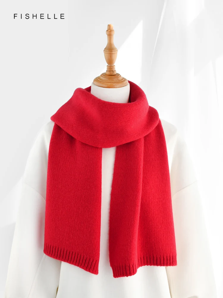 New bright red cashmere scarf for women\'s winter warmth knitted men\'s wool scarves adults New Year\'s Christmas luxury gifts