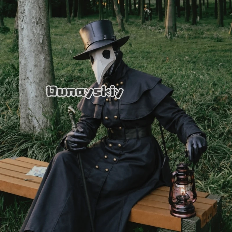 ‌ Pestdoktor-Kostüm Maske Hut für Herren Mönch Cosplay Steampunk Priester Horror Zauberer Umhang Halloween Mittelalterliche Kapuzenrobe ‌