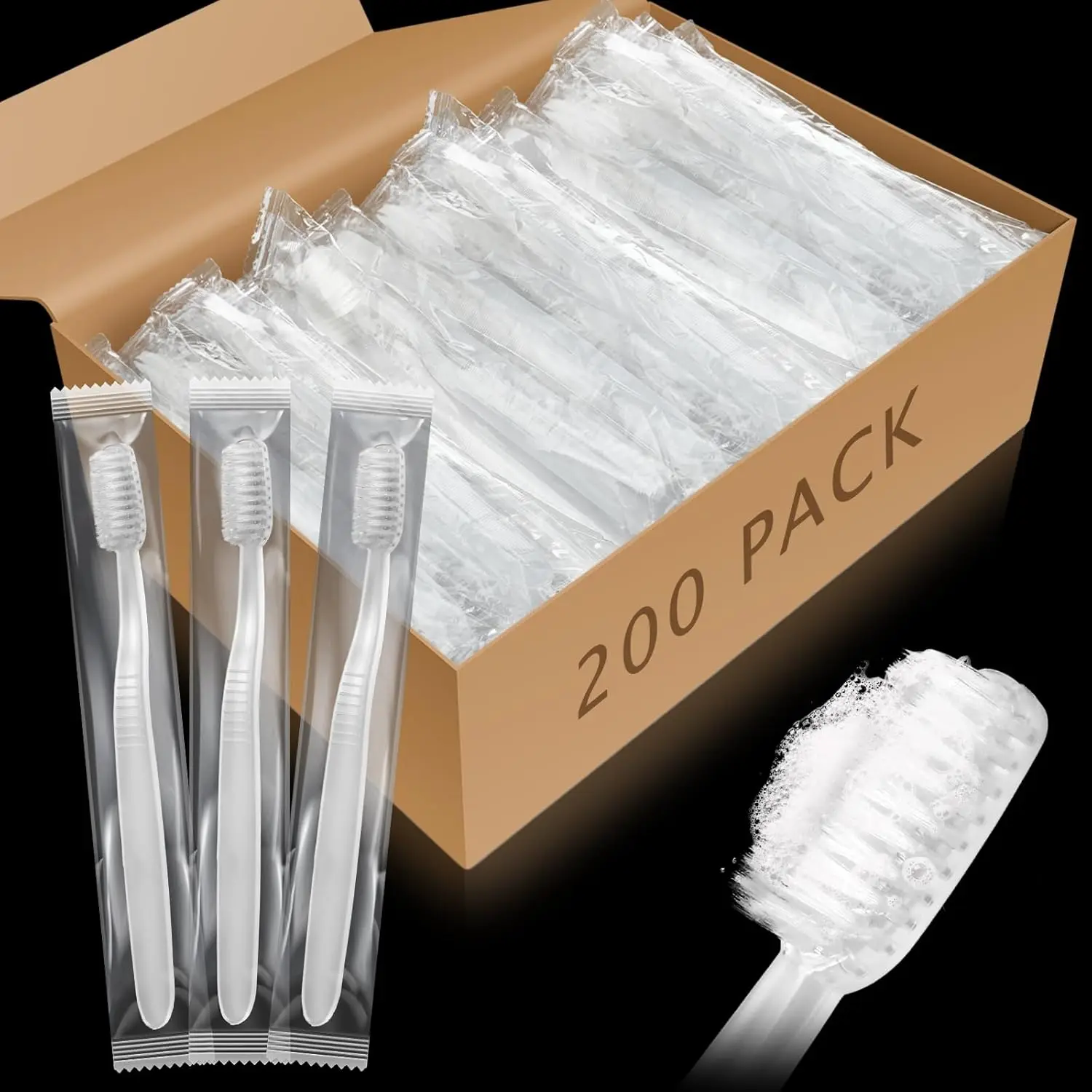 

200 Pack Prepasted Disposable Toothbrushes Individual Wrapped Toothbrushes Soft Bristle Travel