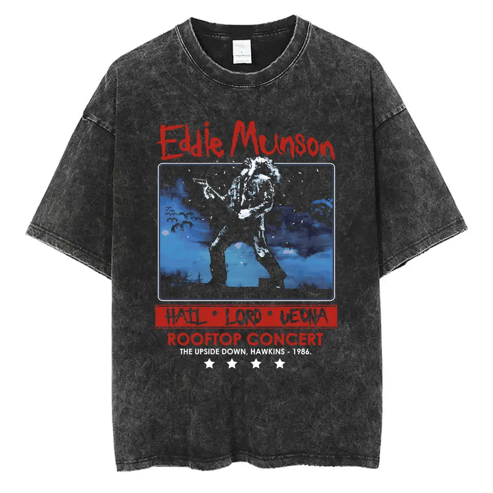 Washed Vintage Eddie Munson Print Tshirt Demogorgon Cannibal Flower Monster T-shirts Men Women Rock Oversized T Shirt Streetwear