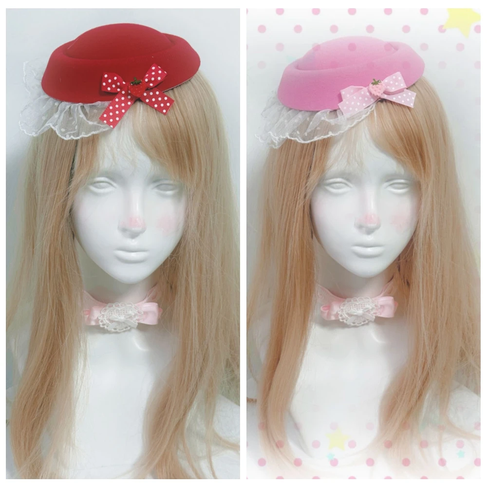 

Original Polka Dot Bow Strawberry Lace Lolita Girl Hairpin Mini Top Hat Hairpin Cute Photo Headdress Decorative Hair Accessories