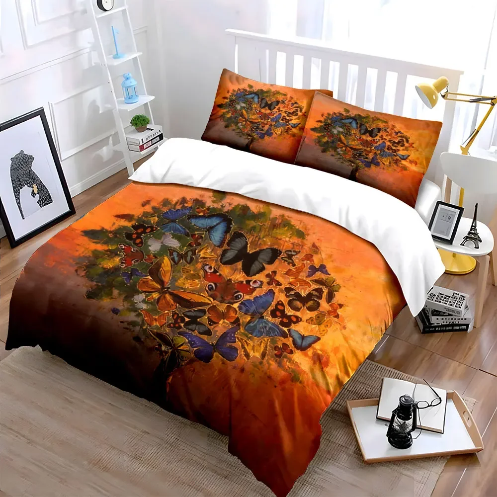 Butterfly Tree Three-Piece Set Soft Comfortable Duvet Cover Bedding Set Included 1*Duvet Cover & 2*Pillowcases, gift