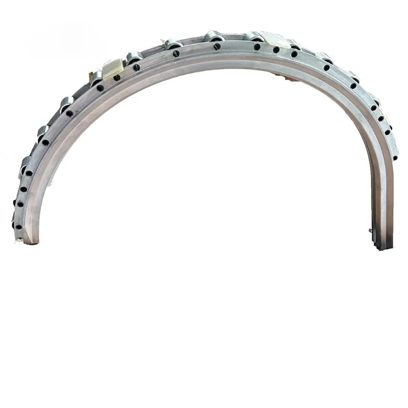 Curved aluminum handrails, circular guides on automatic escalator handrails.