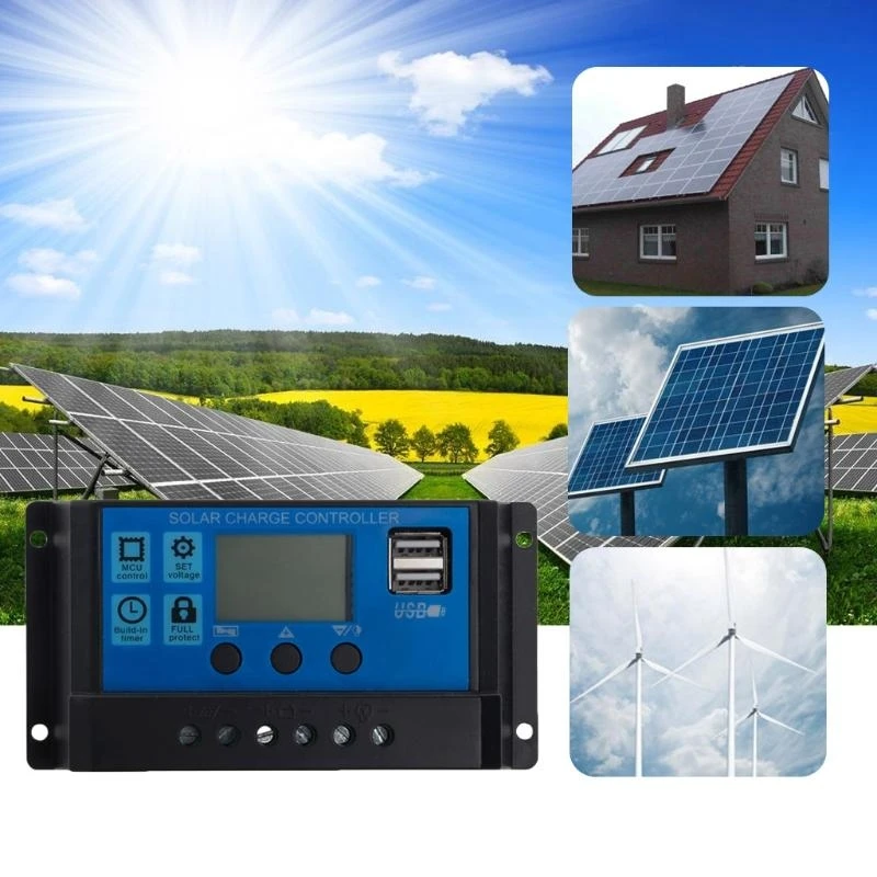 PWM 10/20/30A Dual USB Solar Panel Battery Regulator Charge Controller 12/24V LC best sale